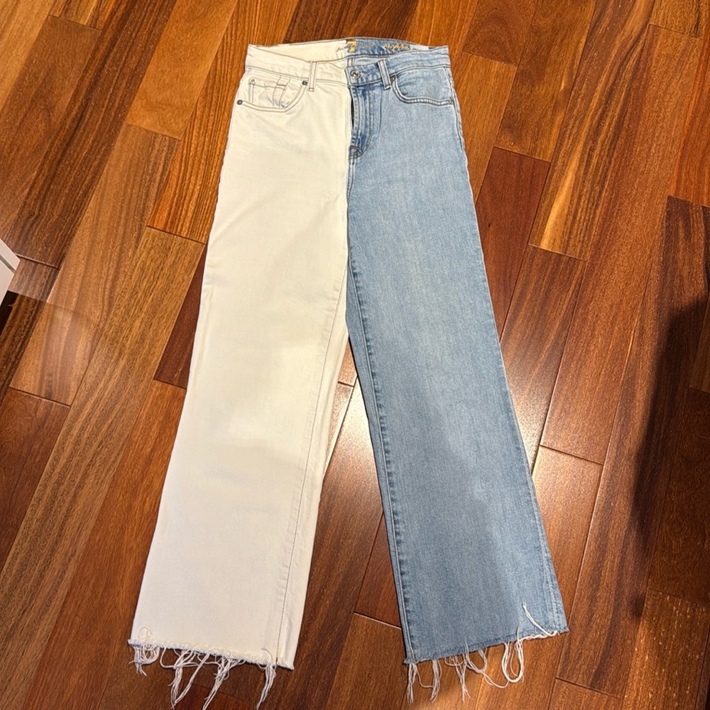 7 For All Mankind Cropped Alexa Two-Tone Jeans